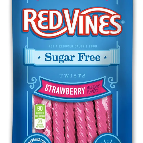 Red Vines Regaliz sin azúcar, sabor a fresa, suaves y masticables, bolsas de 5 onzas (paquete de 12)