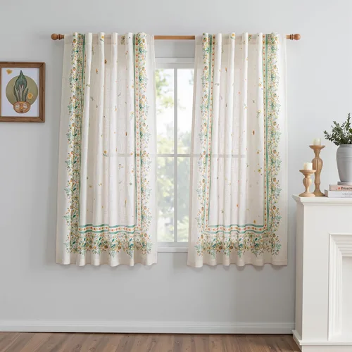 Miniatura 16 de MYSKY HOME Cortinas florales de cocina de 24 pulgadas, cortinas de lino con patrón de flores de granja, bolsillo para barra de filtro de luz aireado
