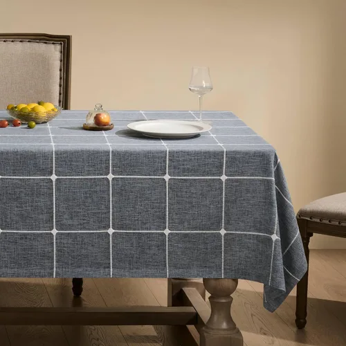 Miniatura 88 de ZeeMart - Mantel de mesa con diseño de cuadrícula boho y borlas (blanco roto, 132 cm x 132 cm), mantel de gran peso de lino a cuadros bordado