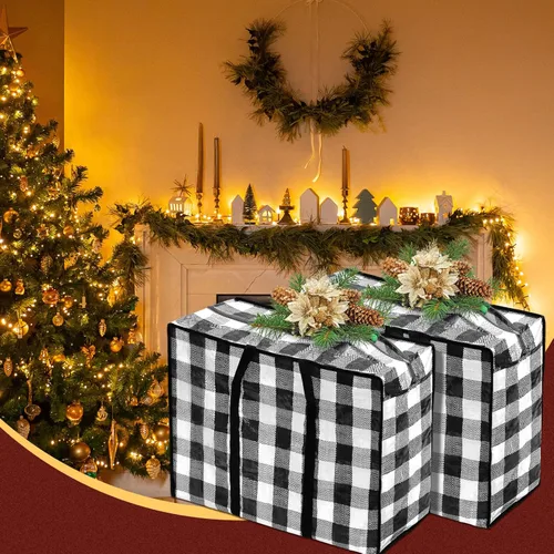 2 bolsas de almacenamiento de adornos de Navidad, bolsas de almacenamiento para árbol de Navidad, bolsa de adornos de 27 x 20 pulgadas con Negro y