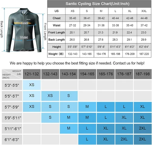 Miniatura 2 de Santic - Camiseta de ciclismo para hombre, manga larga, reflejante, cremallera completa, con bolsillos