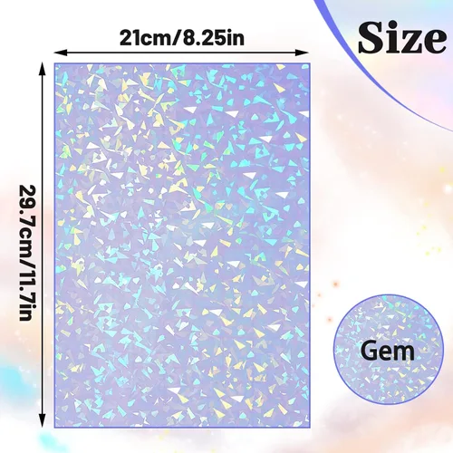 Miniatura 2 de 60 hojas de hojas holográficas laminadas de purpurina transparente tamaño A4, papel adhesivo de vinilo con superposición holográfica, película