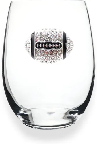 Miniatura 5 de THE QUEENS' JEWELS Copa de vino de tallo con joyas de fútbol (diamante y negro) - Regalo único para mujeres, cumpleaños, lindo, divertido, sin