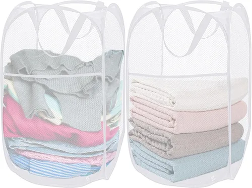 Miniatura 13 de Cestas plegables de malla para la ropa sucia, cesta portátil para ropa sucia, cestas de almacenamiento plegables (azul, paquete de 2)