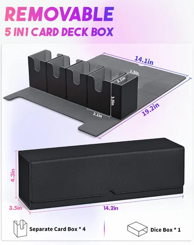 Miniatura 2 de UAONO Caja de cartas con bandeja de dados para MTG, funda de cartas 5 en 1 con capacidad para más de 800 tarjetas sin mangas, organizador magnético