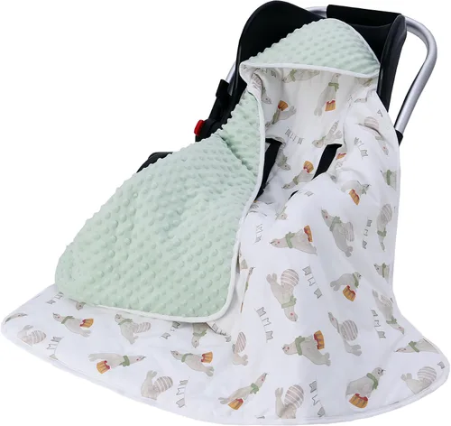 Miniatura 10 de Miracle Baby Manta para asiento de automóvil, manta de algodón transpirable de 2.5 TOG con arnés de 3 puntos, envoltura suave de lunares Minky