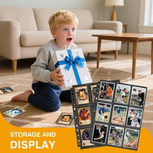 Miniatura 7 de Paquete de 20 fundas negras de 360 bolsillos para tarjetas coleccionables, fundas gruesas de doble cara para tarjetas de juego para carpeta de 3