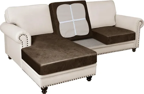 Miniatura 15 de Fundas para sofá modular, funda para sofá con aspecto de cuero, forma de L, 2 piezas, funda elástica suave para sofá seccional, protector de muebles