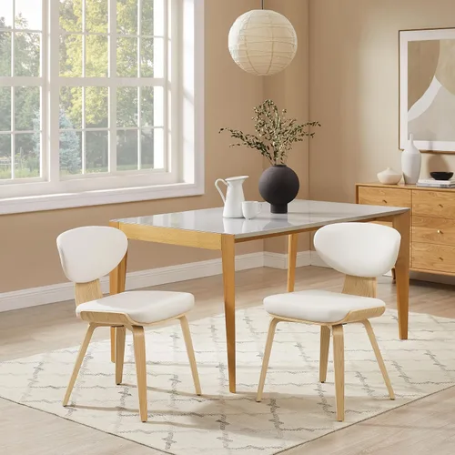 Miniatura 5 de Art Leon Juego de 2 sillas de comedor modernas de mediados de siglo, sillas de comedor tapizadas de piel sintética sin brazos con patas de madera