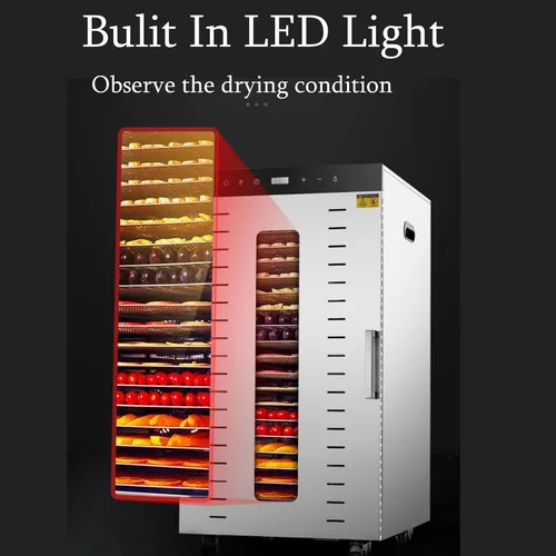 Miniatura 3 de Máquina deshidratadora de alimentos eléctrica comercial con ruedas, 1700 W, 20 bandejas, deshidratador de alimentos de acero inoxidable para carne