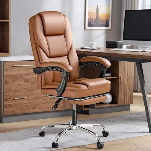 Miniatura 2 de Furmax Silla de oficina ejecutiva con reposapiés, silla de oficina grande y alta, sillas ergonómicas de escritorio de oficina en casa, silla Marrón
