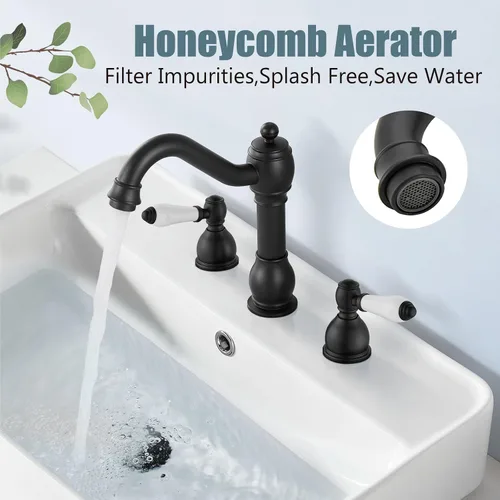 Miniatura 2 de Aolemi - Grifo de lavabo de baño de 8 pulgadas de montaje en cubierta, 3 agujeros, mezclador de lavabo con montaje de drenaje emergente