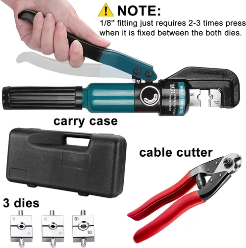 Miniatura 6 de DN Mate Herramienta de prensado hidráulico/crimpadora hidráulica para herrajes de barandilla de cable de acero inoxidable, herramienta de prensado