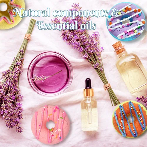 Miniatura 4 de KAV Set de regalo de bombas de baño en forma de dona – Kit de 4 bombas de baño orgánicas hechas a mano con aceites esenciales – Regalo de spa
