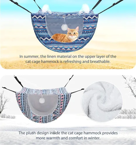 Miniatura 5 de Unittype Hamaca para Jaula de Gato Colgante de 2 Piezas, Cama Colgante para Mascotas de Doble Capa de Felpa Suave, Hamaca Cómoda Colgante