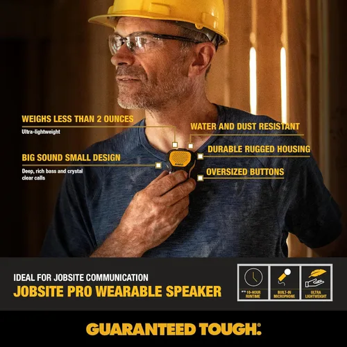 Miniatura 5 de DEWALT Altavoz Bluetooth Portátil (Versión Actualizada), Altavoz Inalámbrico con Clip para Sitio de Trabajo Pro Resistente al Agua (No Magnético)