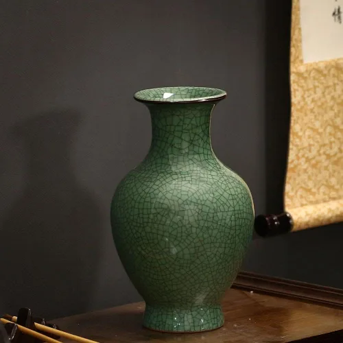 Miniatura 2 de Jarrón de Arte Cerámico Chino Hecho a Mano de Porcelana Antigua con Esmalte de Grieta de Hielo Grande Botella de Flores de Porcelana China
