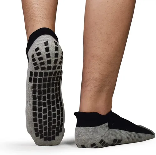 Miniatura 7 de ELUTONG Calcetines antideslizantes para hombre, 3 pares de azulejos de madera, con agarre pegajoso, para yoga, pilates, entrenamiento, hospital