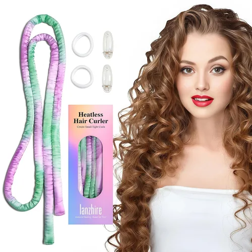 Lanzhire Diadema rizadora sin calor para rizos nocturnos, rizadores sin calor para cabello largo y corto (teñido anudado morado)