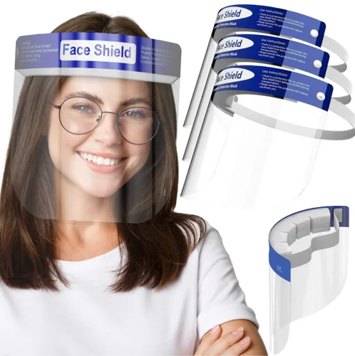Medical Nation Protector Facial | Caja de 48 | Protectores faciales de plástico transparente para mujeres, hombres y niños, antiempañamiento,