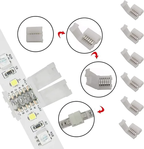 Miniatura 3 de Conectores de tira LED, 6 pines 0.472 in, 8 piezas impermeables, 2 cables de extensión, 10 conectores sin huecos