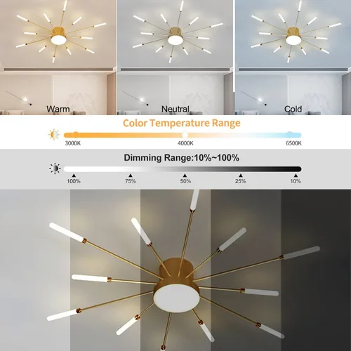 Miniatura 3 de Lámpara de techo LED regulable de 32 pulgadas, 12 luces de techo, lámpara de techo empotrada, iluminación de interior dorada para sala de estar, 12