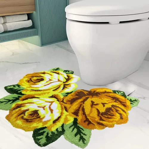 Miniatura 8 de ABREEZE Alfombra floral en forma de U para inodoro, alfombra de baño, antideslizante, tapete de ducha de baño, tapete de baño absorbente de felpa
