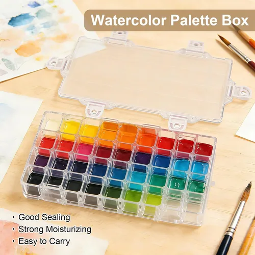 Miniatura 3 de WANDIC Caja de paleta, 1 caja de acuarela de 36 pocillos, caja de paleta de almacenamiento para pintura acrílica y al óleo, contenedores de pintura