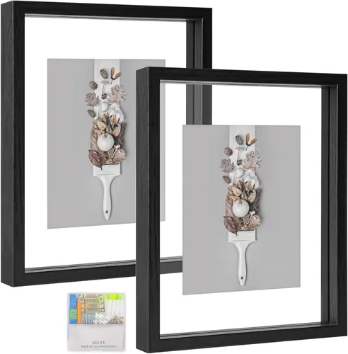 Miniatura 37 de MUYE Marcos flotantes de 5 x 7 pulgadas, patrón de madera blanca y beige envejecida, marco de fotos de doble cristal para mostrar fotos de cualquier