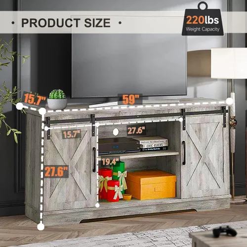 Miniatura 2 de IDEALHOUSE Soporte de TV de granja, centro de entretenimiento para consola multimedia de TV de 65 pulgadas, puertas de granero blancas