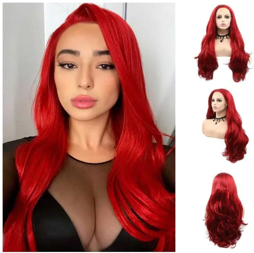 Miniatura 15 de 1001 #Color sintético rubio blanco encaje frente pelucas para mujeres pelo rubio platino largo cuerpo onda peluca resistente al calor fibra larga