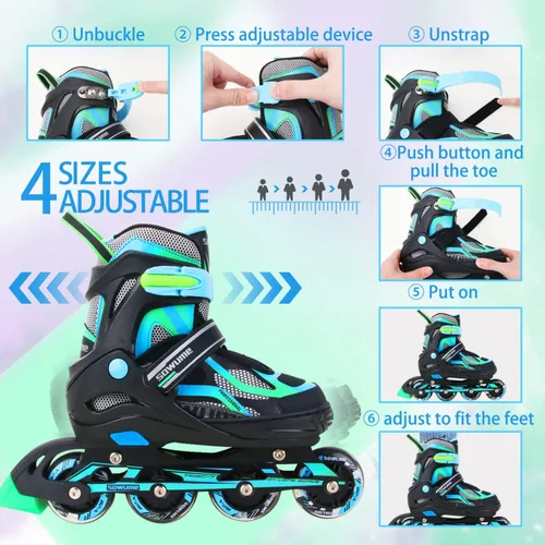 Miniatura 2 de Patines en línea ajustables para niñas y niños, patines con todas las ruedas iluminadas, patines para mujer para niños y adultos, hombres, mujeres