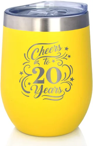 Miniatura 8 de Cheers to 20 Years - Vaso de vino con tapa deslizante - Taza aislada de acero inoxidable - Regalo para el 20 aniversario - Negro