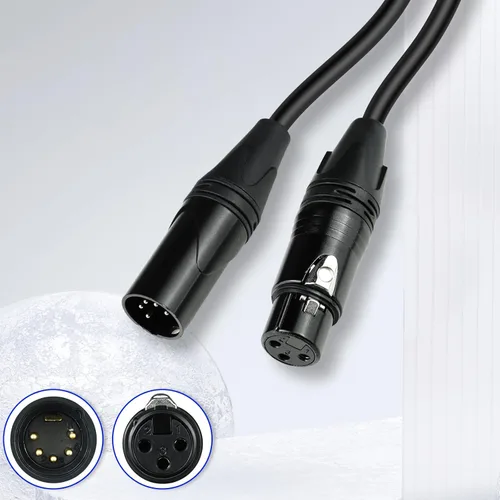 Miniatura 2 de Adaptador de cable DMX, paquete de 2 cables DMX macho de 5 pines a hembra de 3 pines, cable de iluminación XLR de 6 pulgadas a XLR 3F, cable de luz