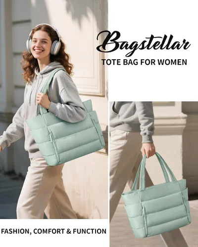 Miniatura 9 de Bolsa Tote Acolchada para Mujeres, Bolsa de Mano de Trabajo Ligera y Esponjosa para Maestras y Enfermeras, Bolsa de Hombro Acolchada para Escuela