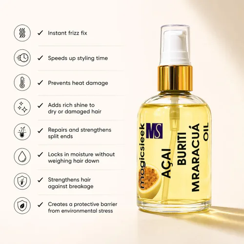 Miniatura 4 de Magic Sleek Acai Oil 2.0 fl oz Suero para el cabello Aceite de maracuja y buriti Hidratante y nutritivo Control del encrespamiento