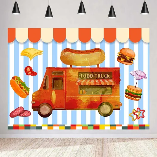Miniatura 10 de Telón de fondo de camión de comida para fotografía, fondo de postres, pan, suministros de decoración de fiestas, accesorios de sesión de fotos