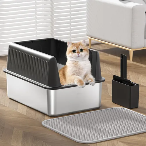 Miniatura 6 de Caja de arena de acero inoxidable para gatos con tapa, XL, 19.7 pulgadas de largo x 13.8 pulgadas de ancho x 11.8 pulgadas de alto, caja de arena