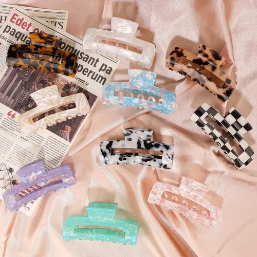 Miniatura 2 de Magicsky 10 pinzas para el cabello para mujer, pinzas grandes acrílicas de mármol ópalo para cabello grueso y delgado, bonitos pasadores de mariposa