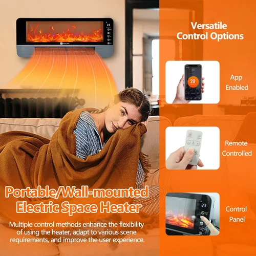 Miniatura 2 de Calentador de espacio, calentadores de espacio para uso en interiores, calentador de chimenea, WiFi y aplicación Tuya controlada, efecto de llama