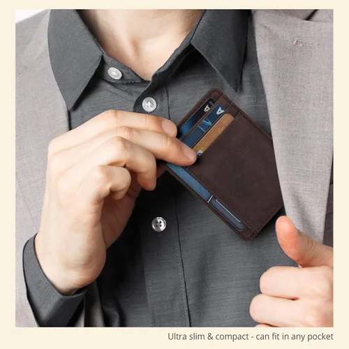 Miniatura 6 de Carteras de cuero Oak Leathers, delgadas y minimalistas con bloqueo RFID, tarjetero de bolsillo frontal para hombres y mujeres, mulberry, Pequeña