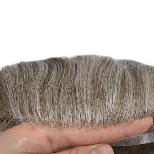 Miniatura 28 de Toupee para hombres nudos blanqueados hombres toupee hairpieces europeo virgen sistema de reemplazo de cabello humano suave encaje francés hombres