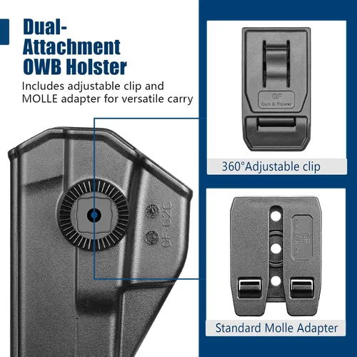 Miniatura 4 de GUN & FLOWER OWB Holster w/Belt Clip & Molle Adapter, Fits Glock 17/19 19X, Taurus G2C/G3C, 1911 Colt-Kimber-RIA-Springfield-S&W & More, 360°