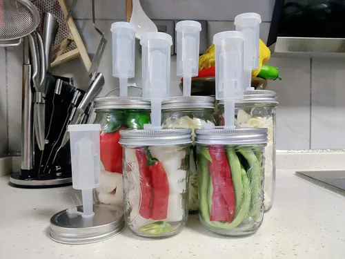 Miniatura 4 de Juego de 6 juegos de fermentación para tarros Mason de boca ancha, 6 tapas de fermentación de acero inoxidable con 6 esclusas y 6 pinzas de vidrio