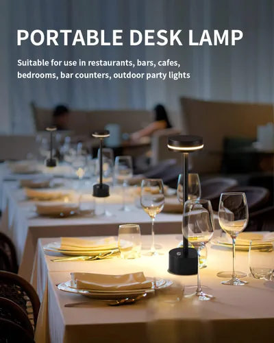 Miniatura 3 de PUSU Juego de lámparas de mesa inalámbricas de 2 unidades, lámpara de escritorio LED portátil con batería, luces de mesa de 3 niveles de brillo