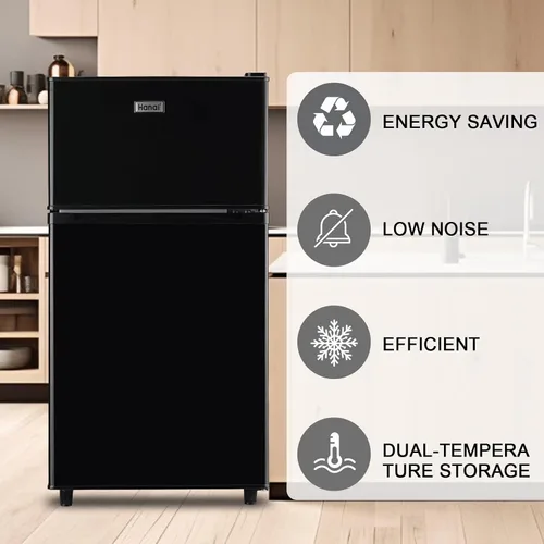 Miniatura 5 de WANAI - Refrigerador compacto de 3.5 pies cúbicos, diseño de 2 puertas, termostato ajustable, estantes ajustables y extraíbles, adecuado