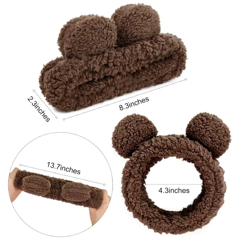 Miniatura 2 de Huachi Diademas de orejas de oso para mujer, para lavado de cara, spa, maquillaje, bandas para el cabello, elásticas coreanas, esponjosas