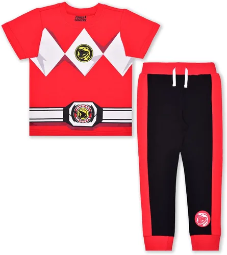 Hasbro Power Rangers - Conjunto de camisa y pantalones deportivos de manga corta para niños pequeños, negrorojo o azulazul marino