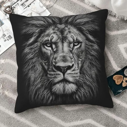 Miniatura 7 de Fundas de almohada decorativas de pana con estampado de cabeza de león en blanco y negro, funda de almohada suave para sofá, funda de cojín cuadrada