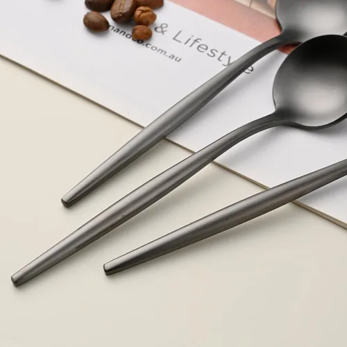 Miniatura 4 de 5.1 Pulgadas Cuchara de Té Satinada Negra SS18/10, Juego de 4 Mini Cucharas de Café de Acero Inoxidable, Cuchara de Té Pequeña, Cucharas Demitasse